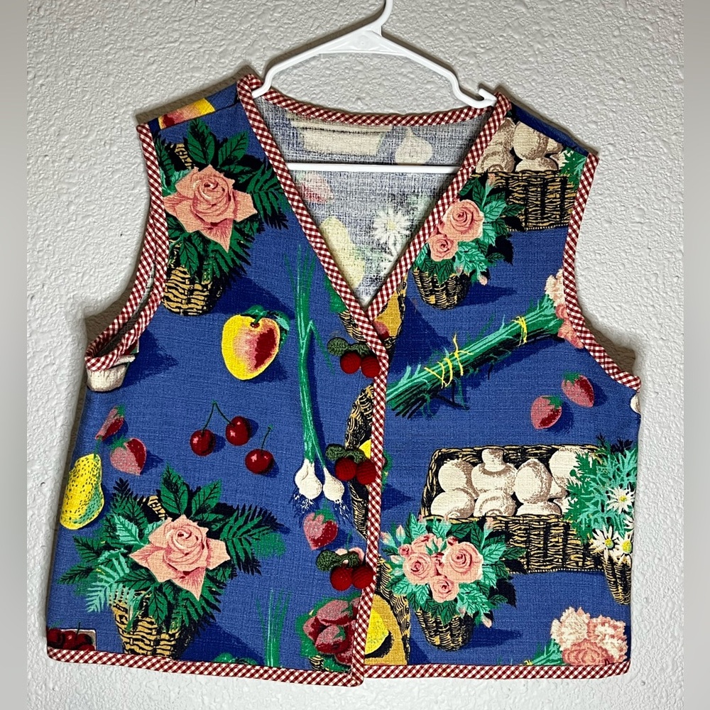 Vintage Vest. Cherry Crochet Button Covers. Hand Crafted.